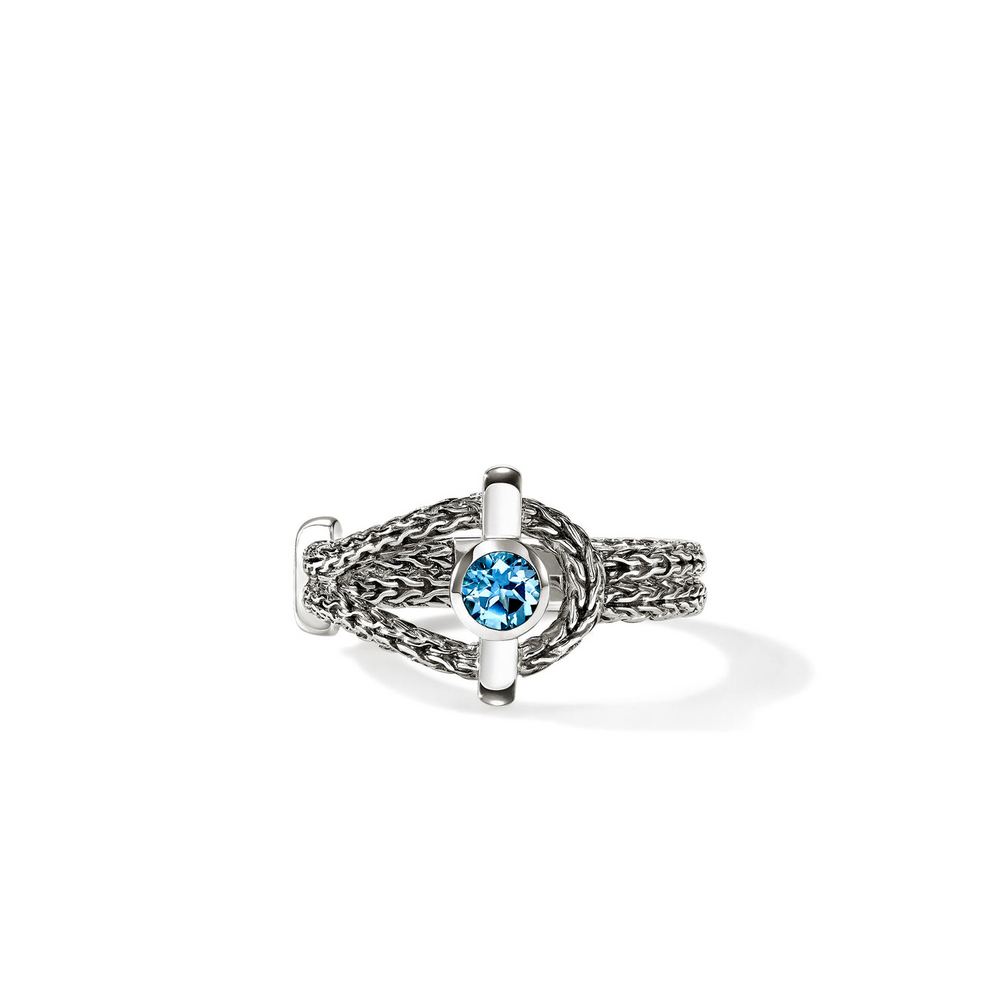 Icon Silver Ring with 4mm Treated Swiss Blue Topaz Sz 7 by John Hardy