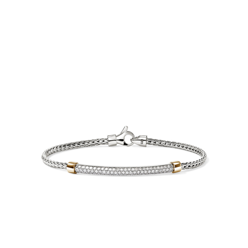 JH Essentials 14K Gold & Silver 0.60cttw Diamond Pave 2.5mm Bracelet Sz M by John Hardy