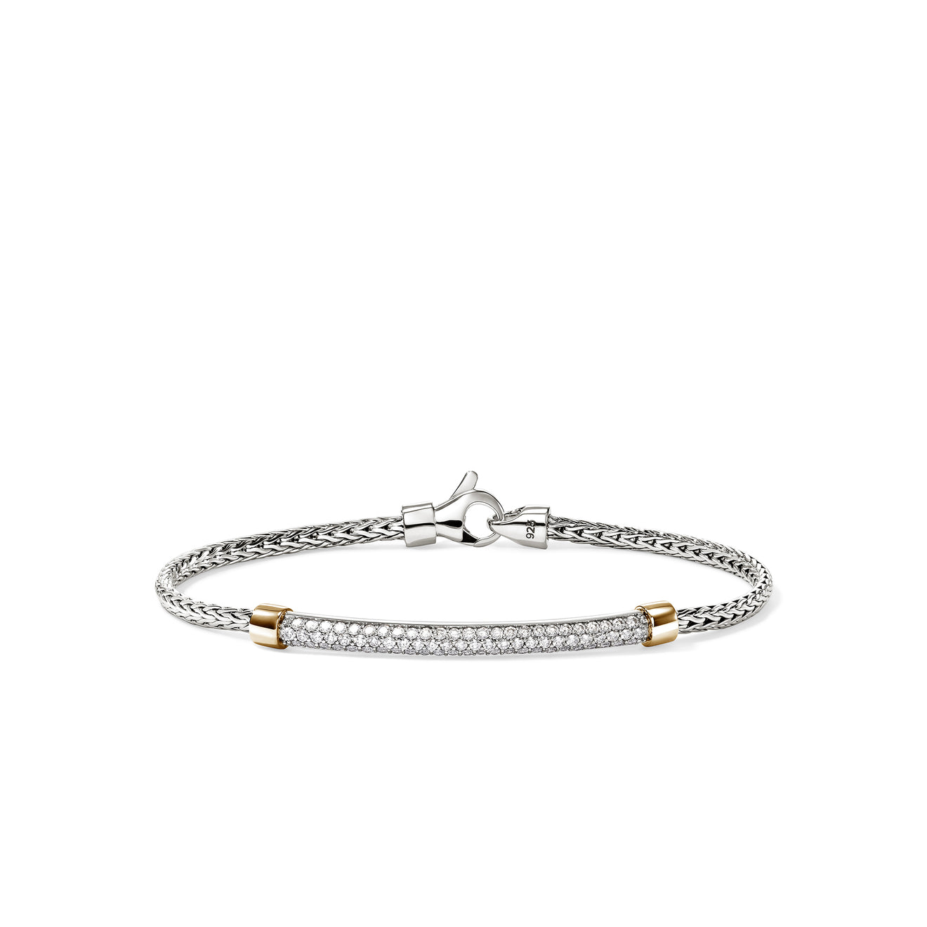 JH Essentials 14K Gold & Silver 0.60cttw Diamond Pave 2.5mm Bracelet Sz M by John Hardy