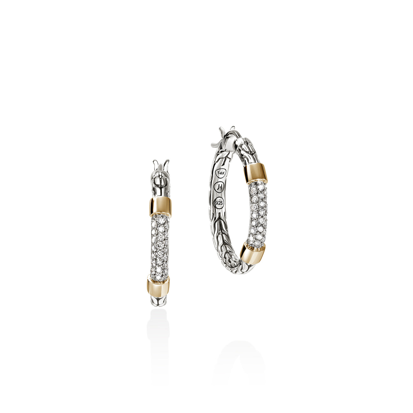 JH Essentials 14K Gold & Silver 0.35cttw Diamond Pave Hoop Earrings 23mm by John Hardy