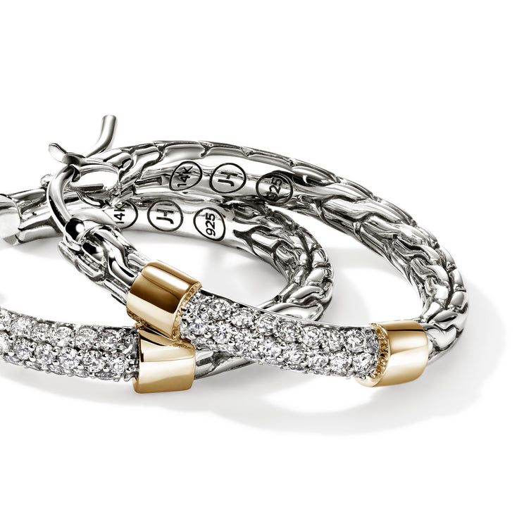 JH Essentials 14K Gold & Silver 0.35cttw Diamond Pave Hoop Earrings 23mm by John Hardy