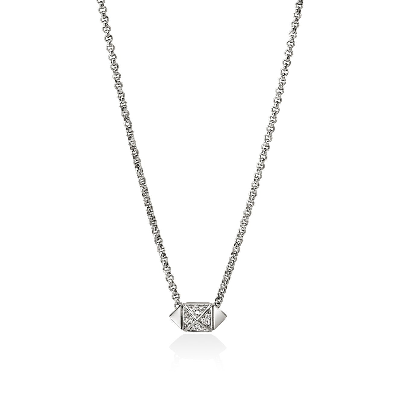 Icon Stud Silver 0.07cttw Diamond Pave Pendant with 1.5mm Rolo Chain Necklace 16-18 by John Hardy
