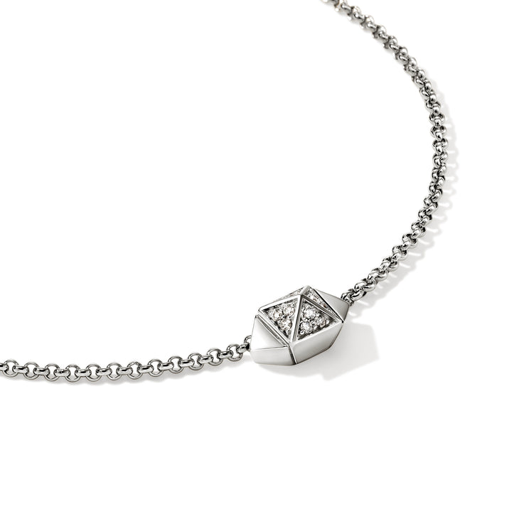 Icon Stud Silver 0.07cttw Diamond Pave Pendant with 1.5mm Rolo Chain Necklace 16-18 by John Hardy