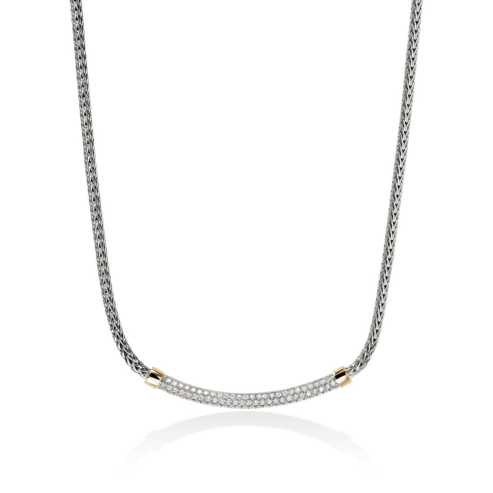 JH Essentials 14K Gold & Silver 0.68cttw Diamond Pave 2.5mm Mini Chain Necklace 16-18 by JH