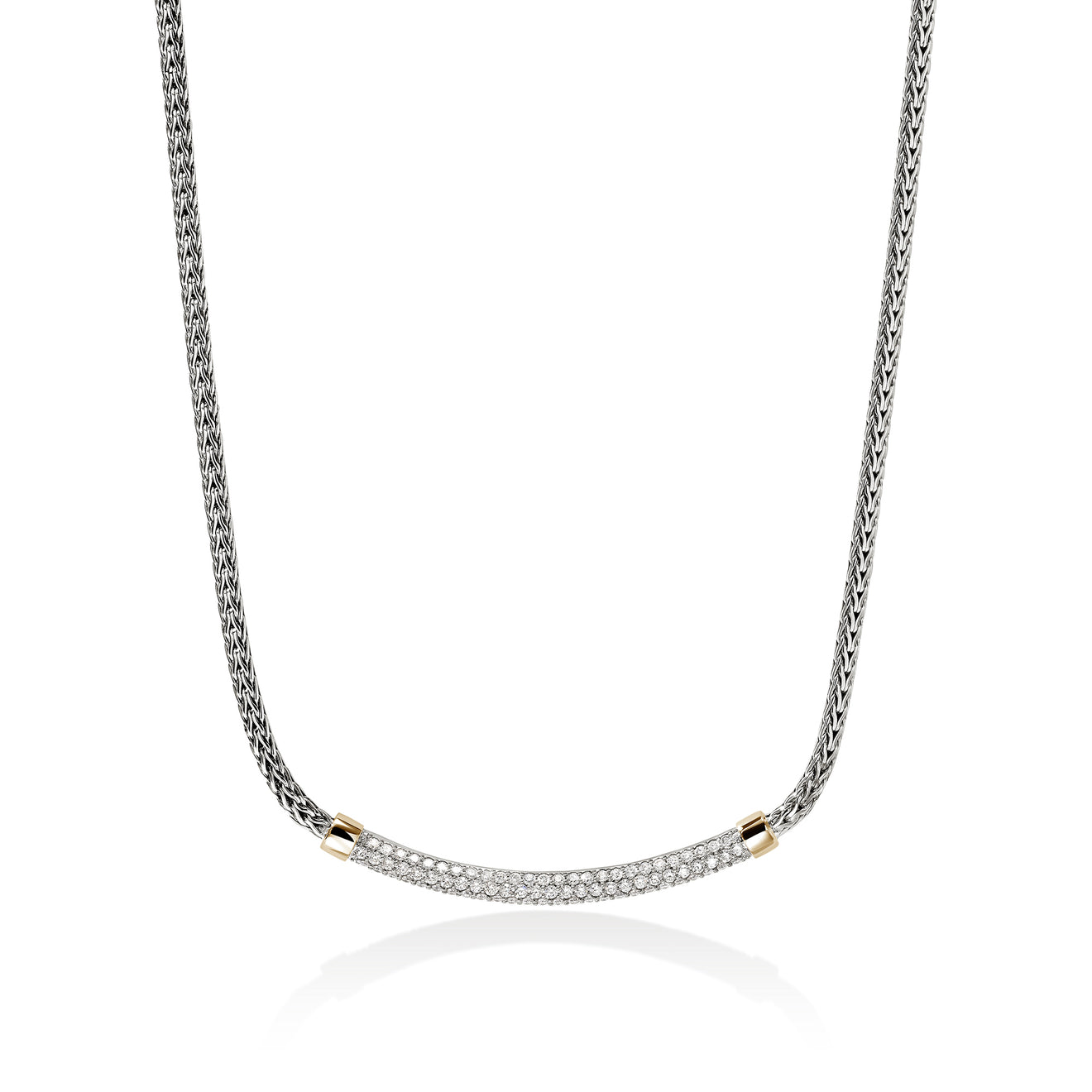 JH Essentials 14K Gold & Silver 0.68cttw Diamond Pave 2.5mm Mini Chain Necklace 16-18 by JH