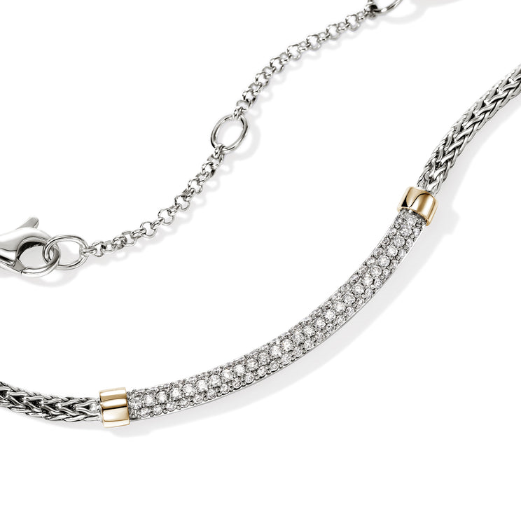JH Essentials 14K Gold & Silver 0.68cttw Diamond Pave 2.5mm Mini Chain Necklace 16-18 by JH