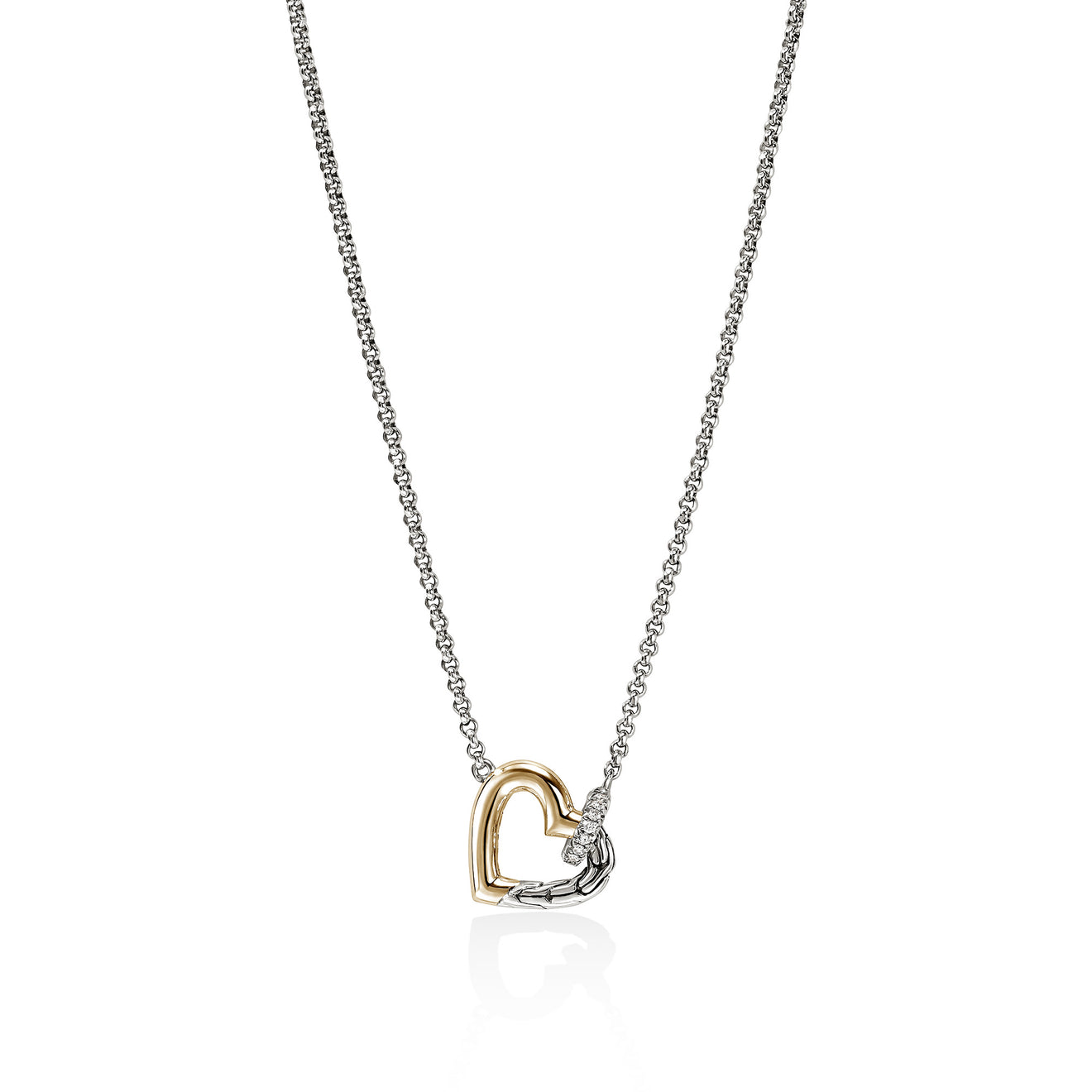 JH Essentials Heart 14K Gold & Silver 0.08cttw Diamond Pave Interlinking Necklace 16-18 by John Hardy