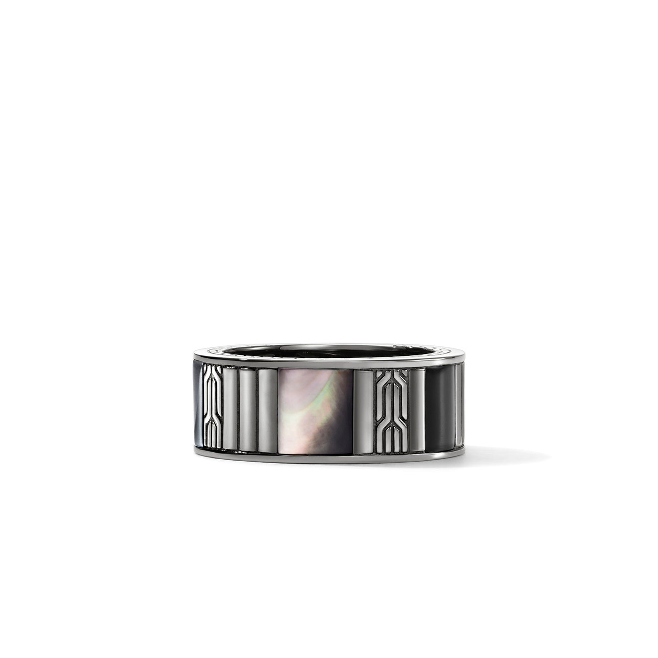 Men's Essentials Color Silver 9.5mm Band Ring with Treated Black Onyx, Hematite, & Black MOP with Black Rhodium Sz 10 by John Hardy