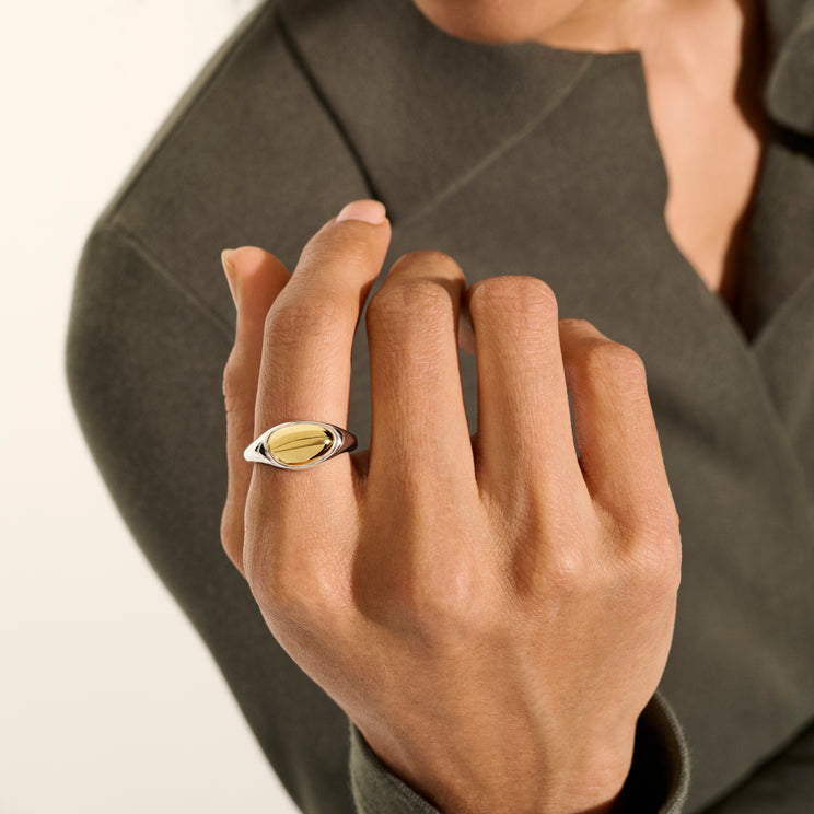 Pebble 14K Gold & Silver Small Ring Sz 7 by John Hardy