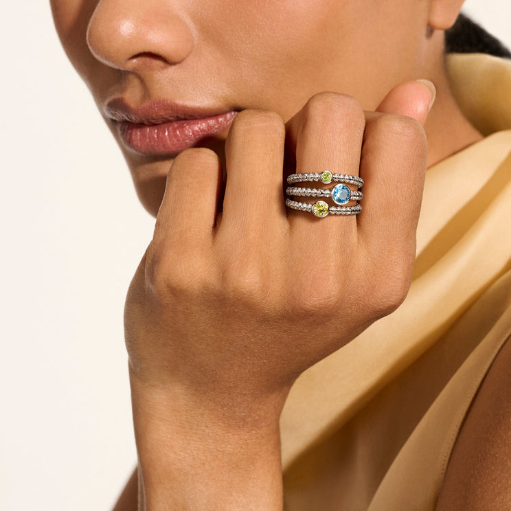 Heishi Silver Ring with 5mm Treated Swiss Blue Topaz, 4mm Lemon Quartz, & 3mm Peridot Sz 8 by John Hardy