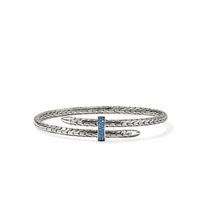 Spear Silver Bypass 4mm Flex Cuff with Blue Sapphire Sz L by John Hardy