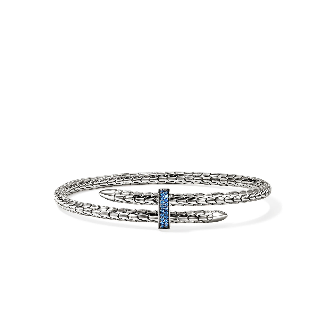 Spear Silver Bypass 4mm Flex Cuff with Blue Sapphire Sz L by John Hardy