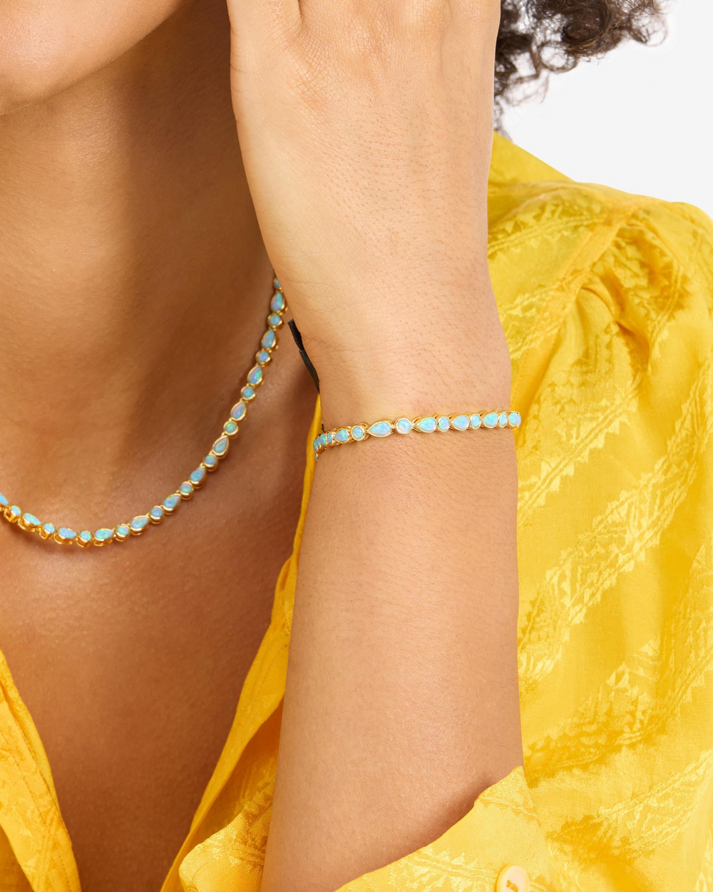 Isla 18K Yellow Gold Plated Simulated Opal 3mm Tennis Bracelet 7.5"