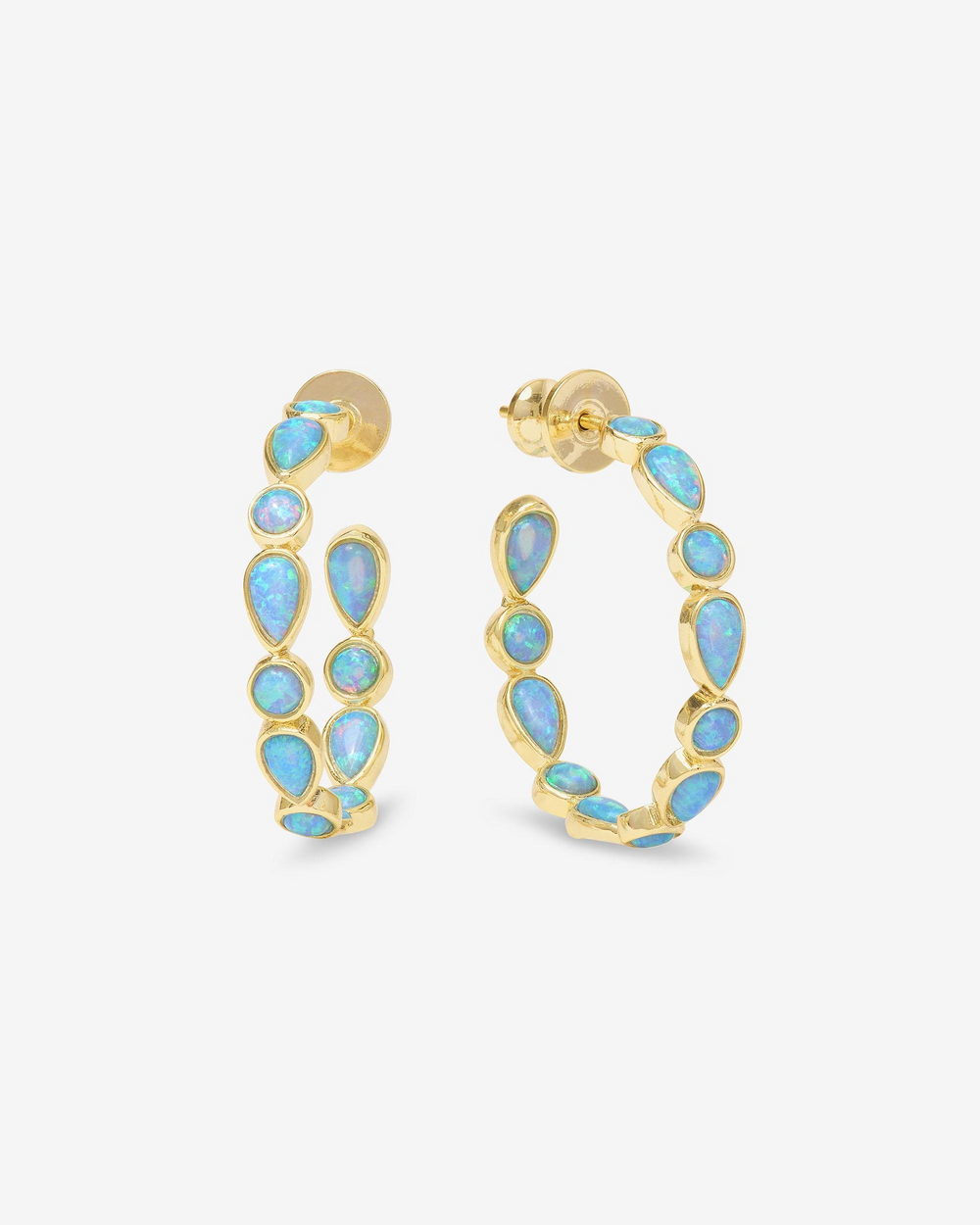 Isla 18K Yellow Gold Plated Simulated Opal Hoop Earrings 1"