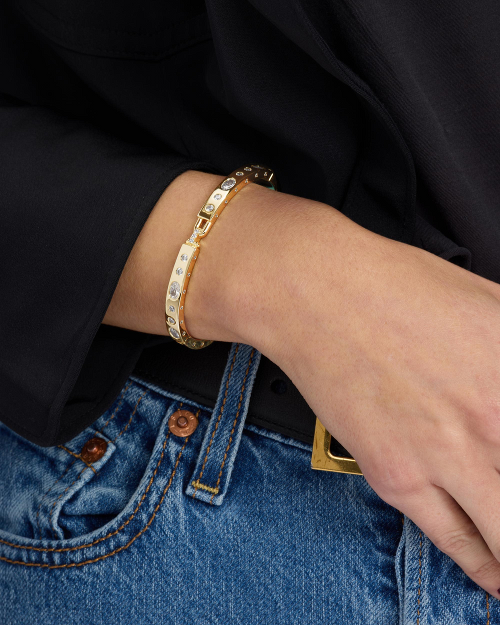 Ashley Sunset 18K Yellow Gold Plated Simulated Diamond Oval Lock Cuff