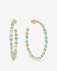 Isla 18K Yellow Gold Plated Simulated Opal Hoops 2"
