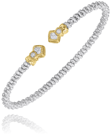 Sterling SIlver & 14K Yellow Gold 0.08cttw Diamond 2mm Open Band Bracelet by Vahan