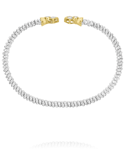 Sterling SIlver & 14K Yellow Gold 0.08cttw Diamond 2mm Open Band Bracelet by Vahan