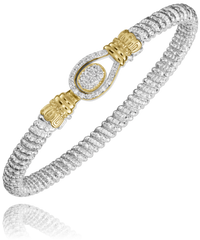 Sterling Silver & 14K Yellow Gold 0.19cttw Diamond 4mm Closed Band Bracelet by Vahan
