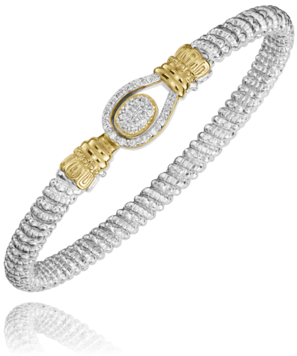 Sterling Silver & 14K Yellow Gold 0.19cttw Diamond 4mm Closed Band Bracelet by Vahan