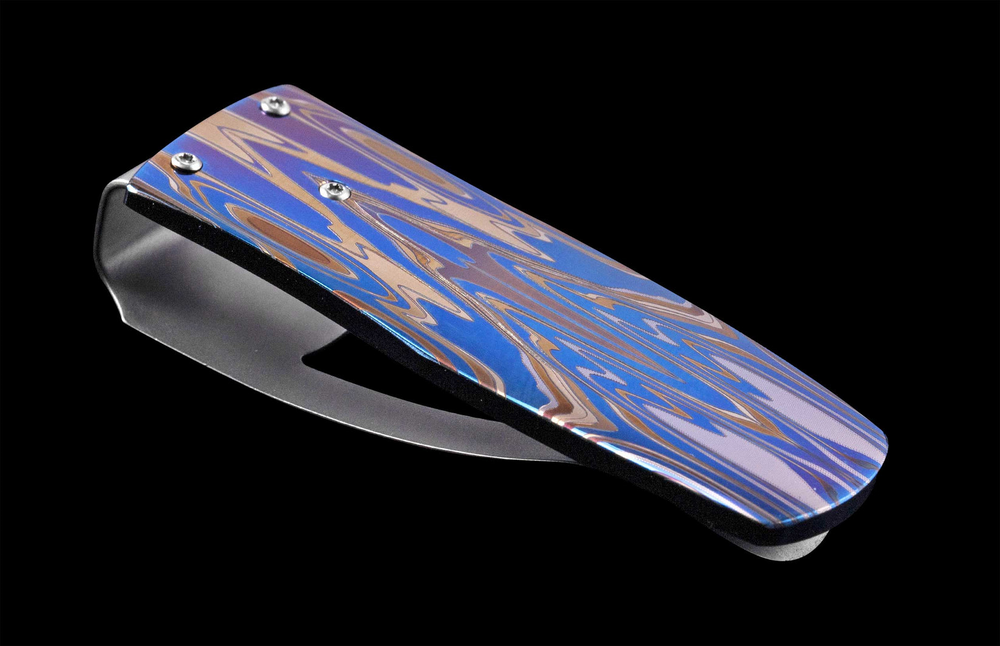 Titanium Money Clip Featuring Blue Anodizing & Laser Engraving by William Henry