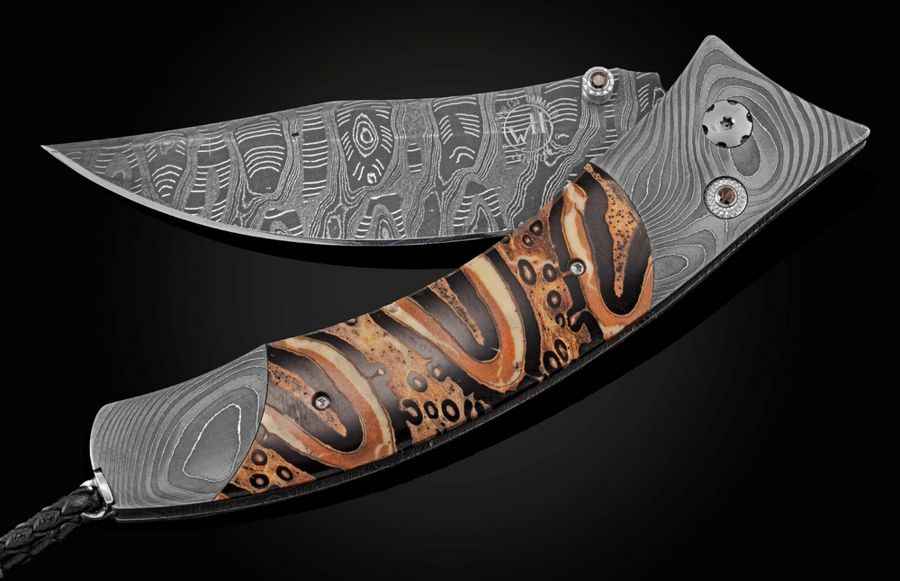 Folding Knife with Hand-Forged Damascus & Ponga Fern Wood by William Henry