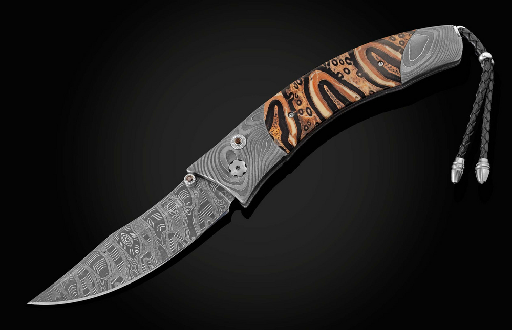 Folding Knife with Hand-Forged Damascus & Ponga Fern Wood by William Henry