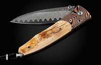 Pocketknife Featuring Mokume Gane, Fossil Mamoth Tusk Bark, & Wave Damascus Blade by William Henry