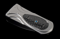 Synth Money Clip Aerospace Grade Titanium, Inlaid With Carbon Fiber, And Punctuated By A Kashmir Blue Topaz