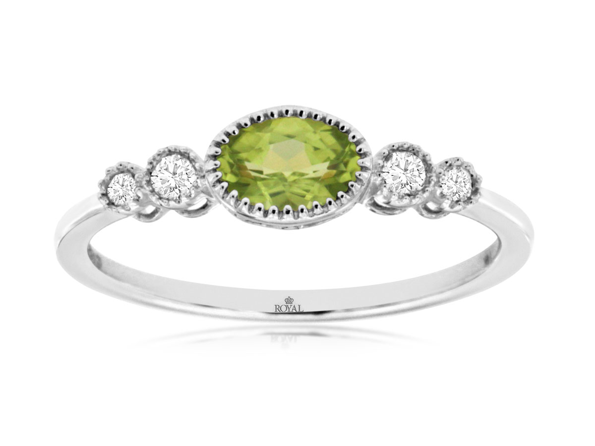 14K White Gold 0.45cttw Peridot & 0.09cttw Diamond Ring by RJM