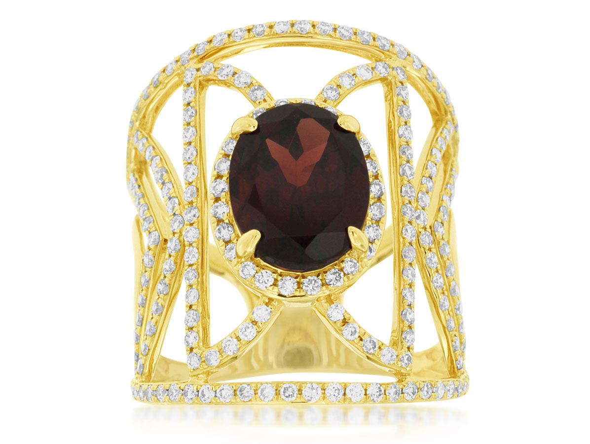 14K Yellow Gold 2.75ct Garnet & 1,05cttw Diamond Ring by RJM