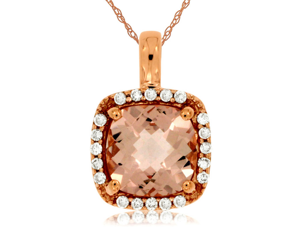 14K Rose Gold 2.00ct Morganite & 0.13cttw Diamond Pendant Necklace by RJM