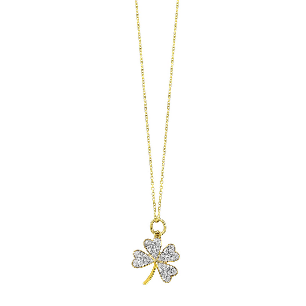 10K Yellow Gold 0.25cttw SI H-I Diamond Heart Pave Clover Pendant