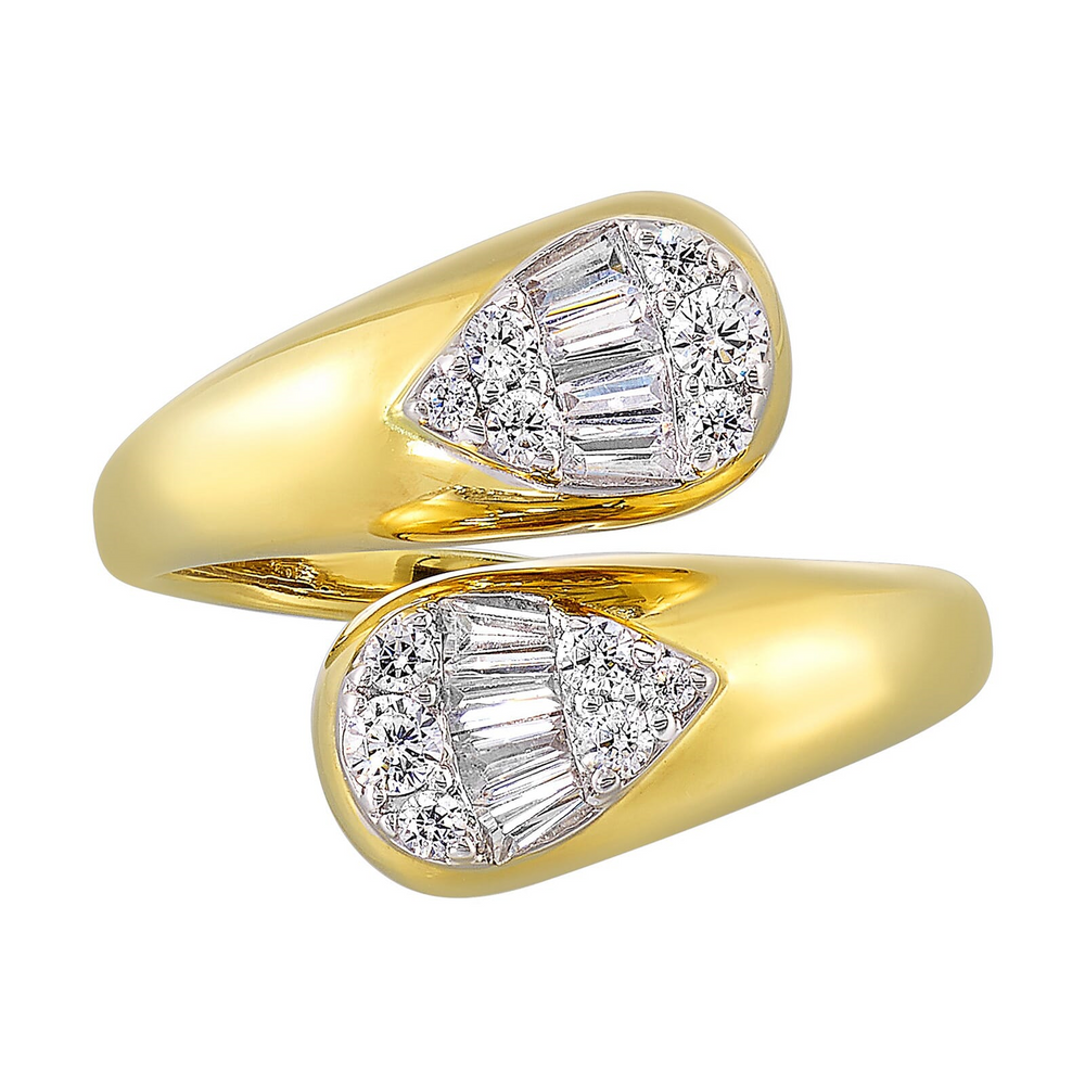 14K Yellow Gold 0.50cttw SI H-I Diamond Round & Baguette Composite Bypass Ring