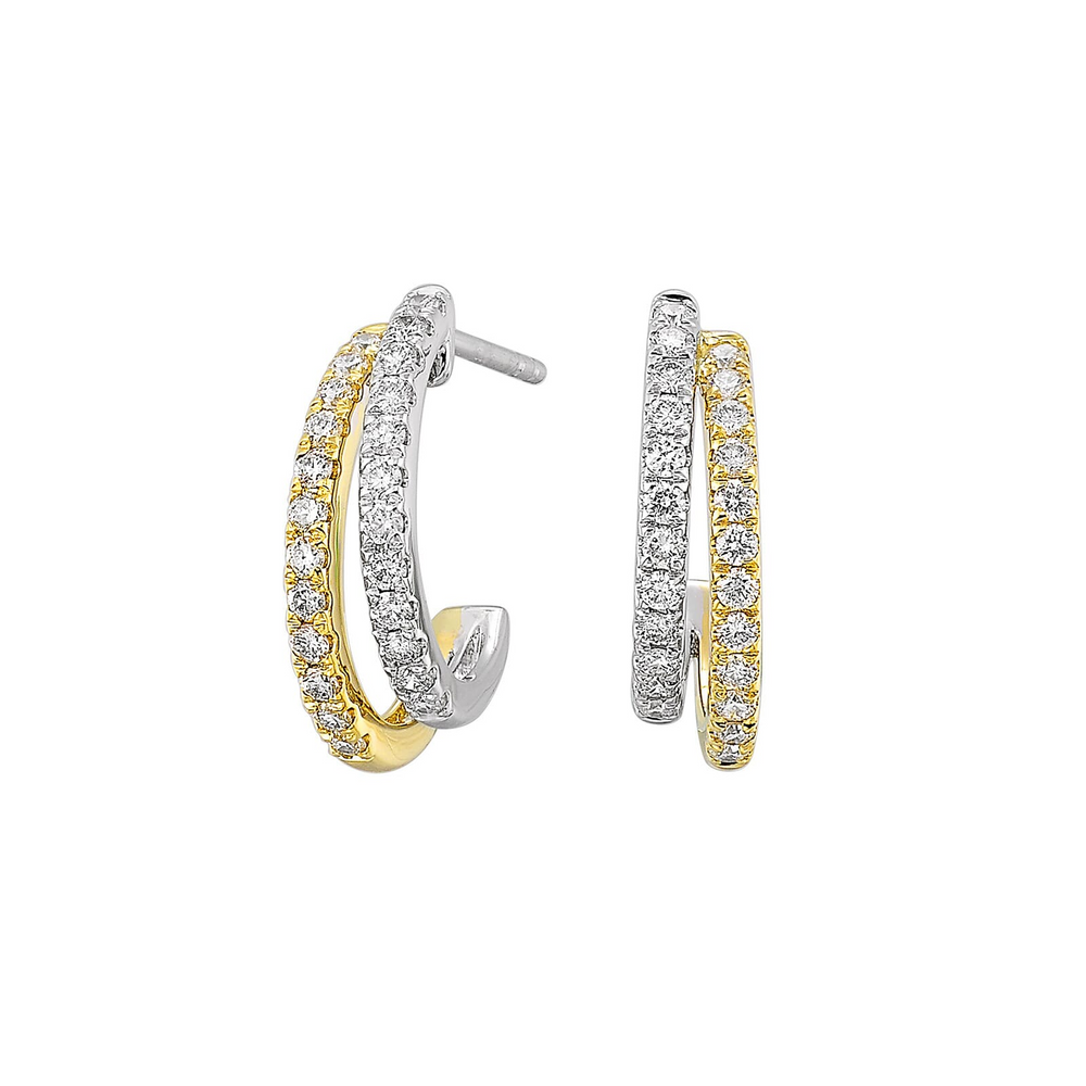 10K Yellow & White Gold 0.50cttw SI H-I Diamond Mixed Metal J Hoop Earrings