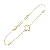 14K Yellow Gold 0.05cttw Diamond Station Clover Chain Bracelet