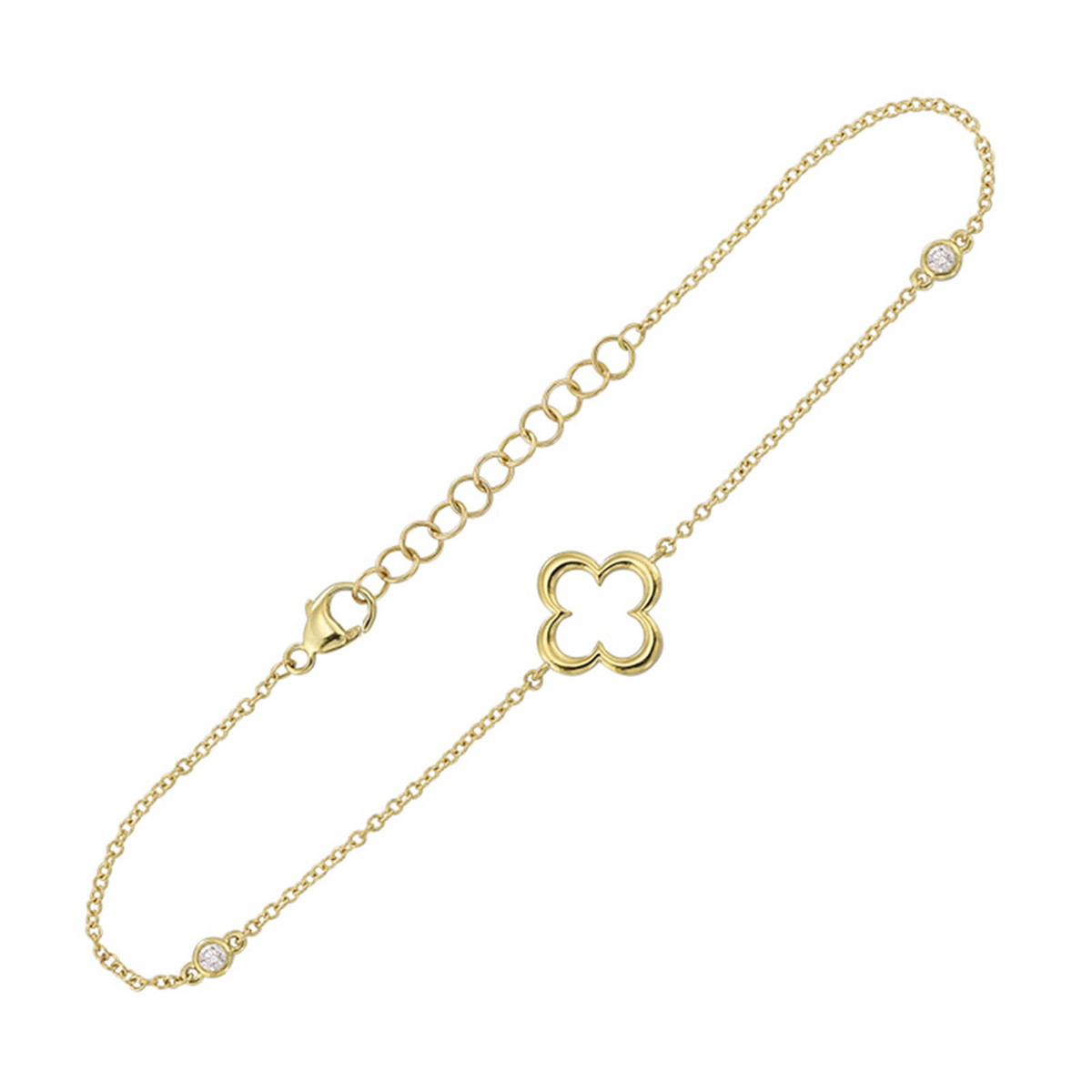 14K Yellow Gold 0.05cttw Diamond Station Clover Chain Bracelet