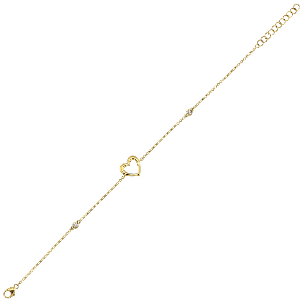 14K Yellow Gold 0.05cttw Diamond Station Heart Chain Bracelet