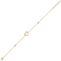 14K Yellow Gold 0.05cttw Diamond Station Heart Chain Bracelet