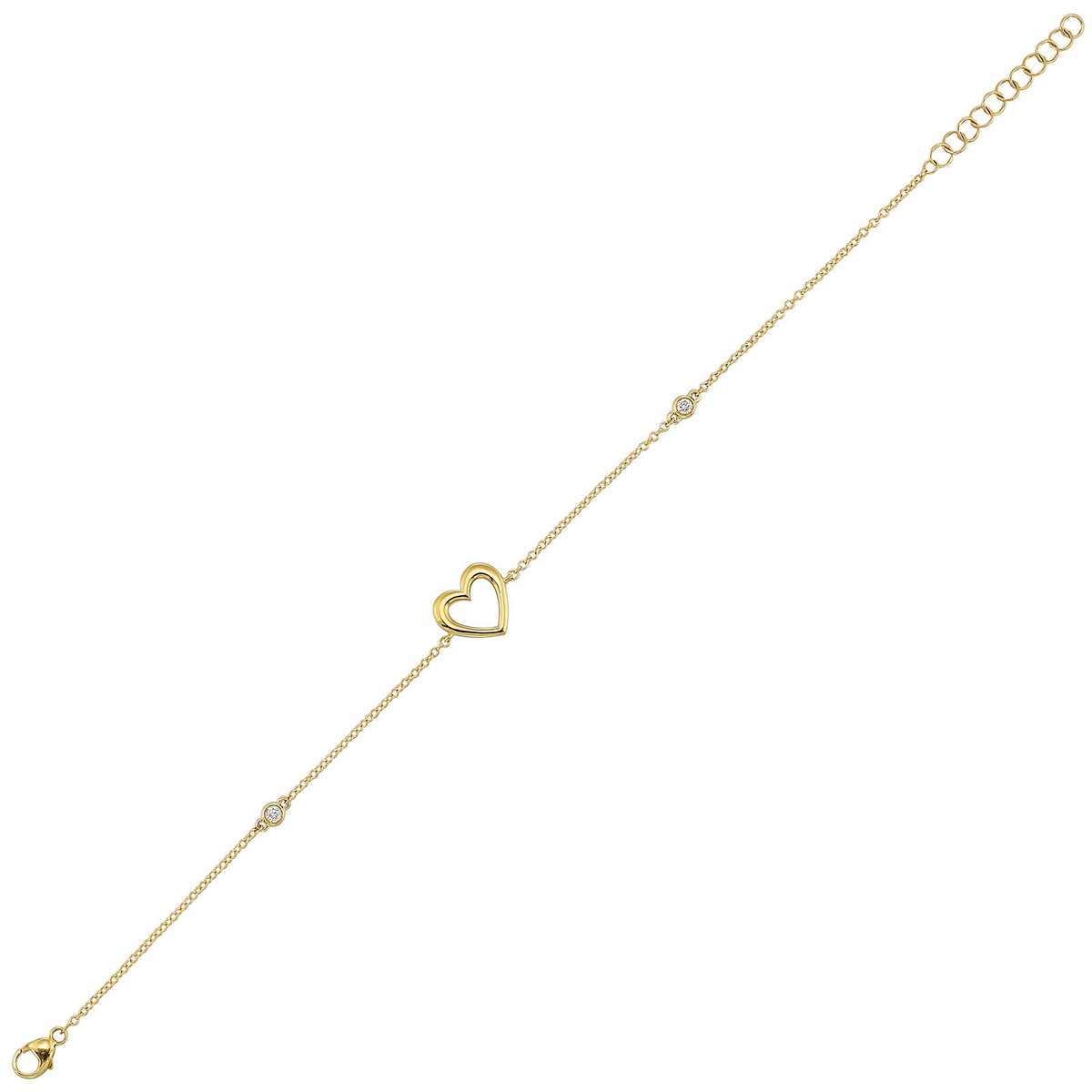 14K Yellow Gold 0.05cttw Diamond Station Heart Chain Bracelet