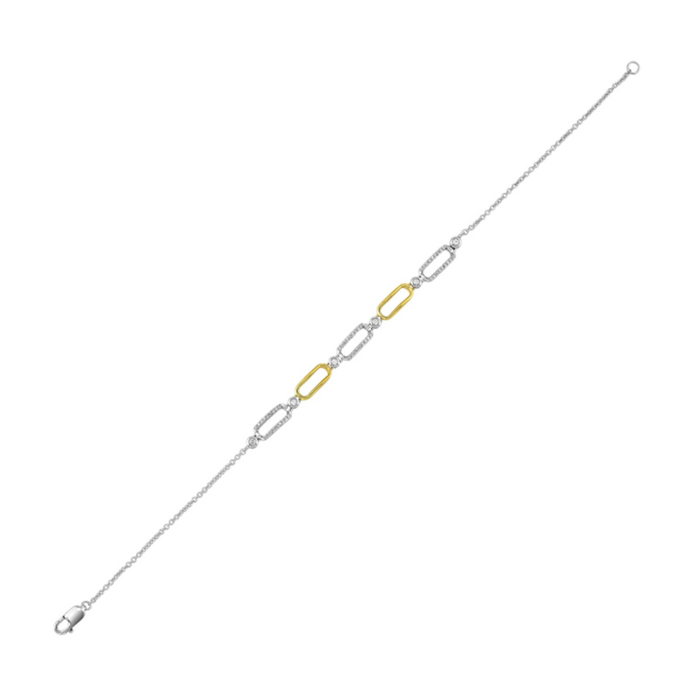 Silver & Yellow Gold Plated 0.13cttw Diamond Paperclip Chain Bracelet