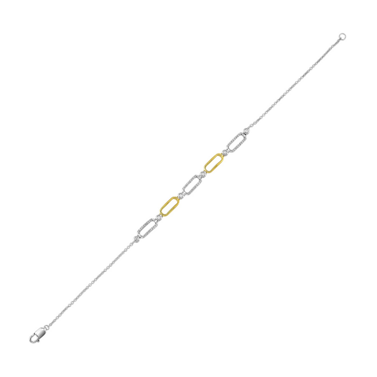 Silver & Yellow Gold Plated 0.13cttw Diamond Paperclip Chain Bracelet