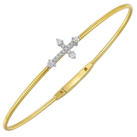 14K Yellow Gold 0.17cttw Diamond Cross Ribbed Bangle