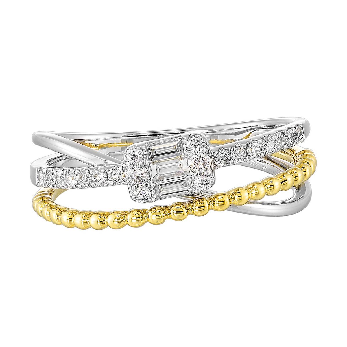 10K White & Yellow Gold 0.25cttw SI H-I Diamond Mixed Metal Bead Crossover Ring