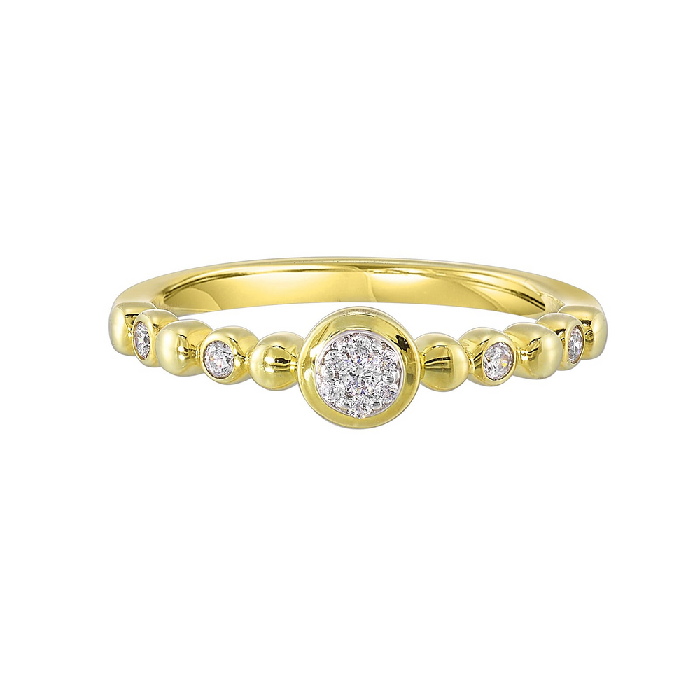 10K Yellow Gold 0.13cttw Diamond Alternate Bezel Bead Stackable Ring