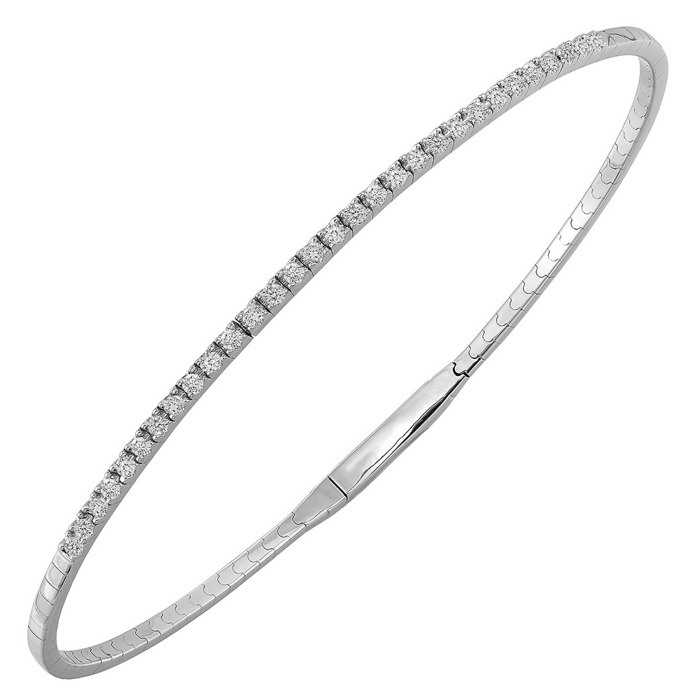 14K White Gold 0.33cttw SI H-I Diamond Four Prong Flex Bangle Bracelet