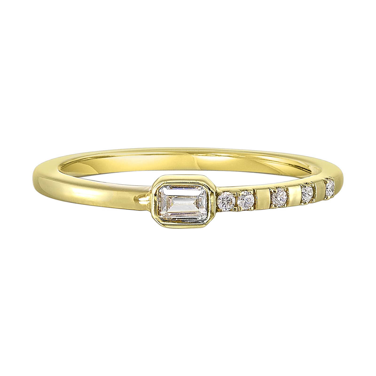 10K Yellow Gold 0.14cttw SI H-I Emerald Cut Diamond Bezel & Accent Stackable Ring