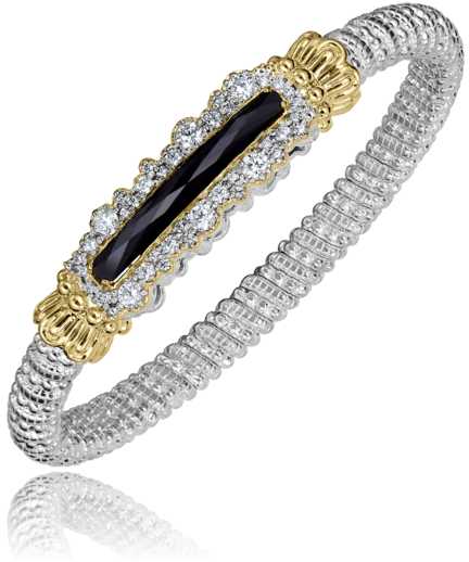 Sterling Silver & 14K Yellow Gold 1.04cttw Diamond & Black Onyx 6mm Closed Band Bracelet by Vahan
