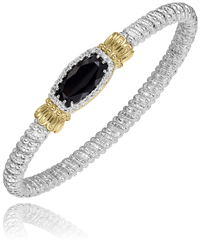Sterling Silver & 14K Yellow Gold 0.24cttw Diamond & Barrel Black Onyx 4mm Closed Band Bracelet by Vahan