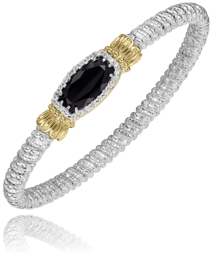 Sterling Silver & 14K Yellow Gold 0.24cttw Diamond & Barrel Black Onyx 4mm Closed Band Bracelet by Vahan